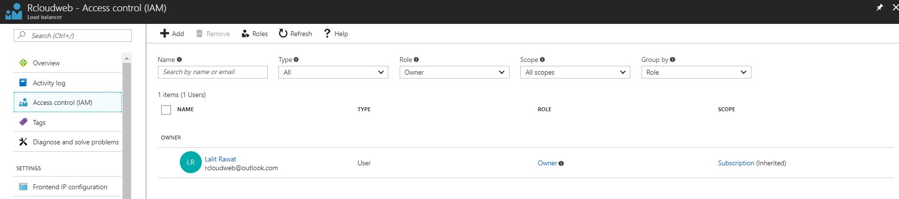 azure load banalcer IAM access