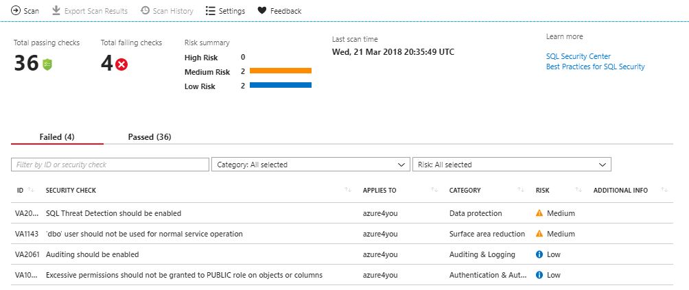 Security Center: Azure SQL Vulnerability Assessment (Preview ...